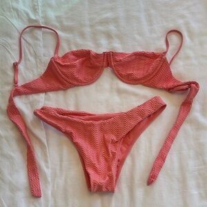 Monday Swimwear Coral Textured Bikini Set - size medium